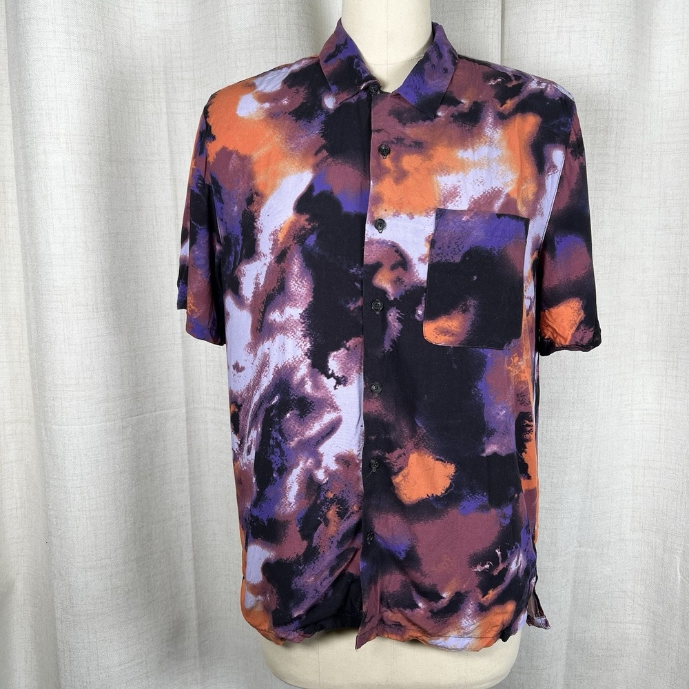 Urban Outfitters Nights Dye‎ Rayon Button Down Shirt Men's Medium Watercolor